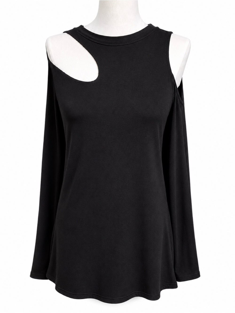 Rachel Roy Funky Black Cold-Shoulder Long Sleeve Tunic Top Size L Super Soft